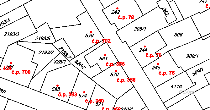 Lomnice nad Popelkou 355 na parcele st. 561 v KÚ Lomnice nad Popelkou, Katastrální mapa