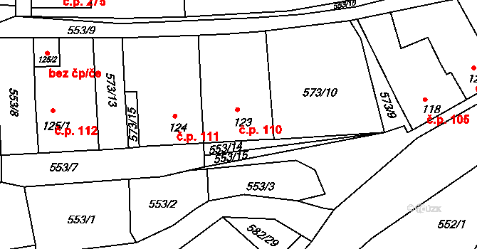Tetín 110 na parcele st. 123 v KÚ Tetín u Berouna, Katastrální mapa