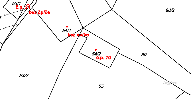 Stradonice 70, Nižbor na parcele st. 54/2 v KÚ Stradonice u Nižboru, Katastrální mapa