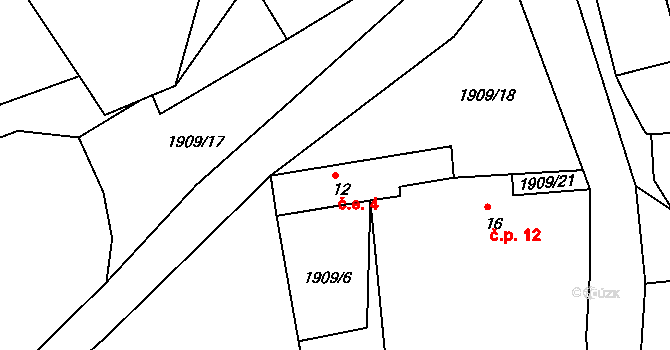 Milevo 4, Kladruby na parcele st. 12 v KÚ Milevo, Katastrální mapa