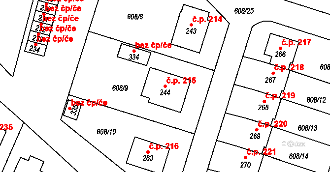 Stěžery 215 na parcele st. 244 v KÚ Stěžery, Katastrální mapa