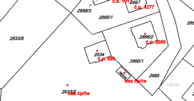 Děčín VI-Letná 896, Děčín na parcele st. 2834 v KÚ Podmokly, Katastrální mapa