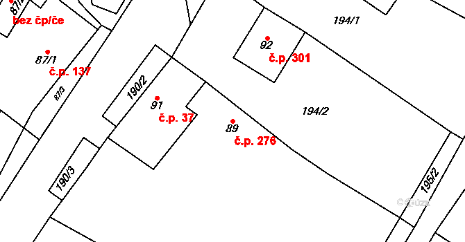 Šumvald 276 na parcele st. 89 v KÚ Šumvald, Katastrální mapa