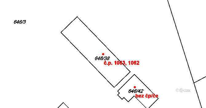 Kozlov 1062,1063 na parcele st. 646/38 v KÚ Kozlov u Velkého Újezdu I, Katastrální mapa