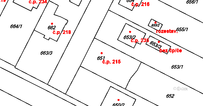 Poříčí 215, Boršov nad Vltavou na parcele st. 651 v KÚ Boršov nad Vltavou, Katastrální mapa