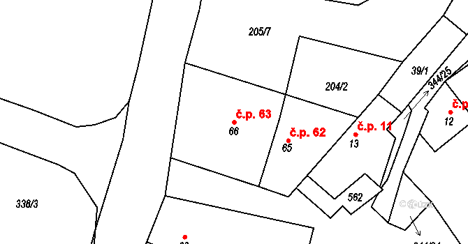 Černouček 63 na parcele st. 66 v KÚ Černouček, Katastrální mapa