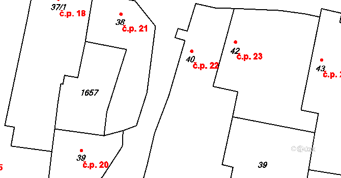 Brníkov 22, Mšené-lázně na parcele st. 40 v KÚ Brníkov, Katastrální mapa