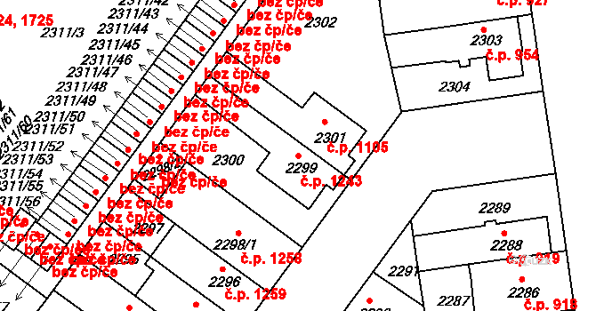 Roudnice nad Labem 1243 na parcele st. 2299 v KÚ Roudnice nad Labem, Katastrální mapa
