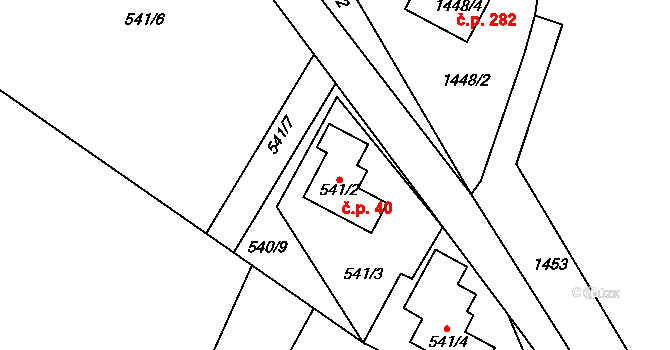 Košťálov 40 na parcele st. 541/2 v KÚ Košťálov, Katastrální mapa