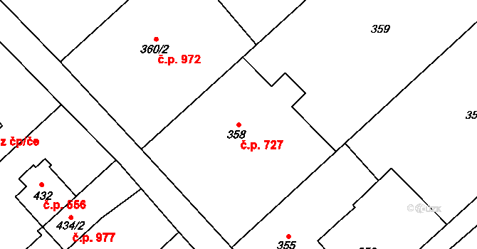 Poruba 727, Orlová na parcele st. 358 v KÚ Poruba u Orlové, Katastrální mapa