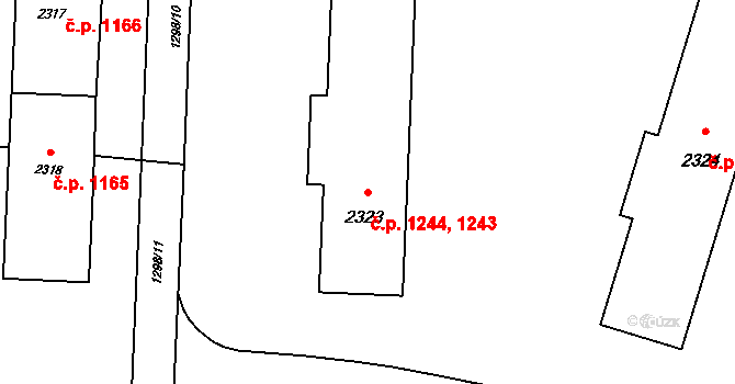 Rožnov pod Radhoštěm 1243,1244 na parcele st. 2323 v KÚ Rožnov pod Radhoštěm, Katastrální mapa