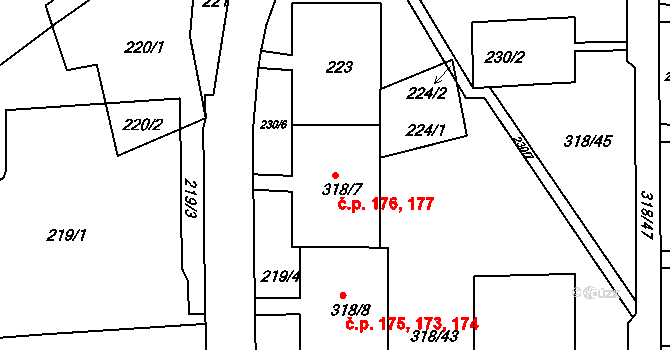 Mojžíř 176,177, Ústí nad Labem na parcele st. 318/7 v KÚ Mojžíř, Katastrální mapa