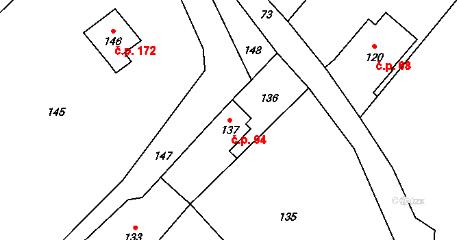Vaňov 94, Ústí nad Labem na parcele st. 137 v KÚ Vaňov, Katastrální mapa