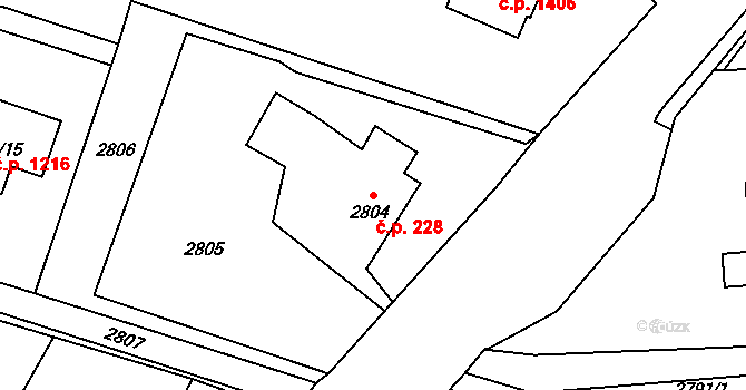 Dolní Lutyně 228 na parcele st. 2804/1 v KÚ Dolní Lutyně, Katastrální mapa