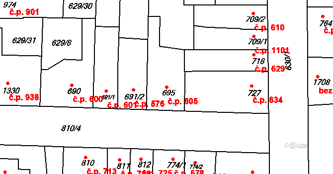 Lysá nad Labem 605 na parcele st. 695 v KÚ Lysá nad Labem, Katastrální mapa