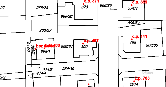 Bohosudov 407, Krupka na parcele st. 399 v KÚ Bohosudov, Katastrální mapa