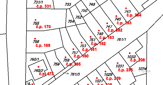 Novosedlice 161 na parcele st. 753 v KÚ Novosedlice, Katastrální mapa