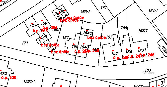 Proboštov 249 na parcele st. 164/1 v KÚ Proboštov u Teplic, Katastrální mapa