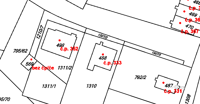 Rouchovany 333 na parcele st. 488 v KÚ Rouchovany, Katastrální mapa