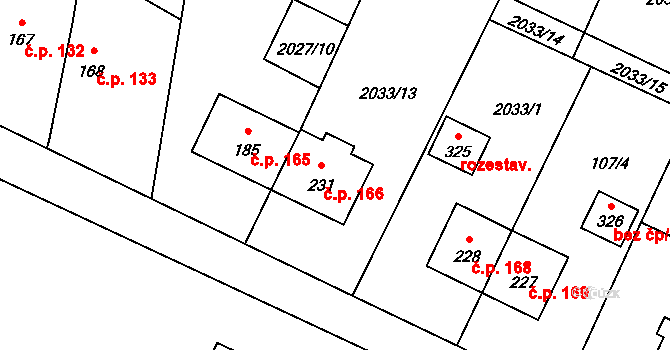 Rudíkov 166 na parcele st. 231 v KÚ Rudíkov, Katastrální mapa
