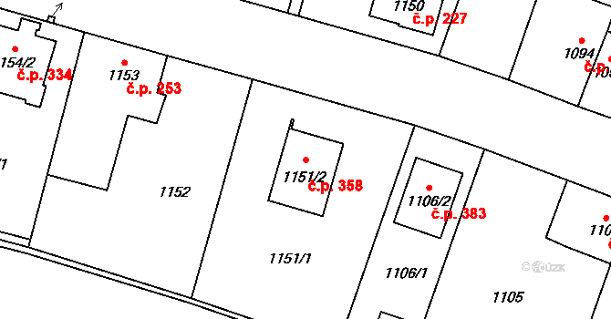 Pudlov 358, Bohumín na parcele st. 1151/2 v KÚ Pudlov, Katastrální mapa