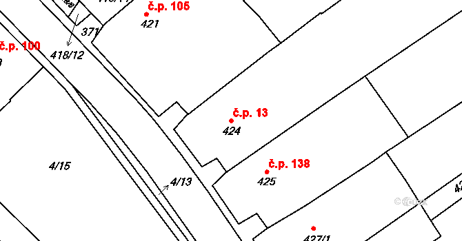 Bosonohy 13, Brno na parcele st. 424 v KÚ Bosonohy, Katastrální mapa