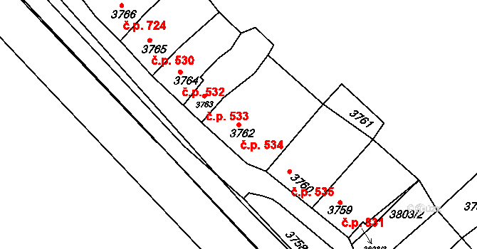 Líšeň 534, Brno na parcele st. 3762 v KÚ Líšeň, Katastrální mapa