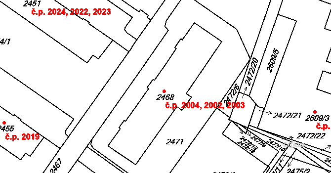 Žabovřesky 2002,2003,2004, Brno na parcele st. 2468 v KÚ Žabovřesky, Katastrální mapa