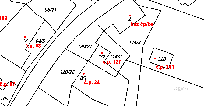 Šošůvka 127 na parcele st. 3/2 v KÚ Šošůvka, Katastrální mapa