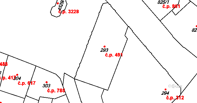 Teplice 491 na parcele st. 293 v KÚ Teplice, Katastrální mapa