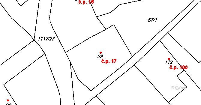 Habřina 17 na parcele st. 23 v KÚ Habřina, Katastrální mapa