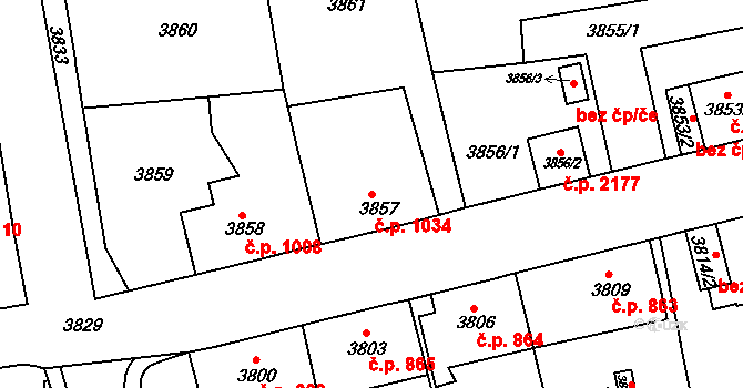 Sokolov 1034 na parcele st. 3857 v KÚ Sokolov, Katastrální mapa