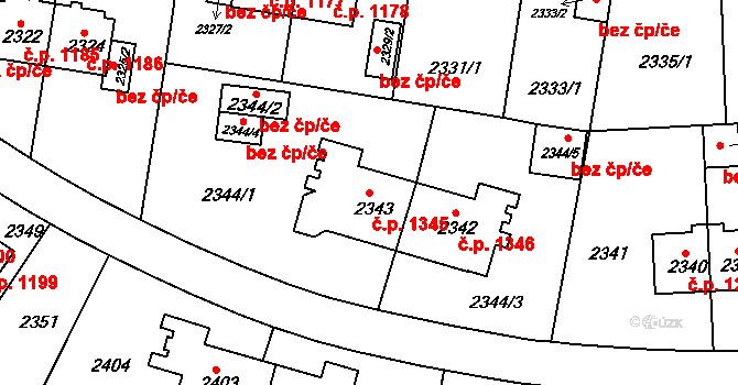 Sokolov 1345 na parcele st. 2343 v KÚ Sokolov, Katastrální mapa