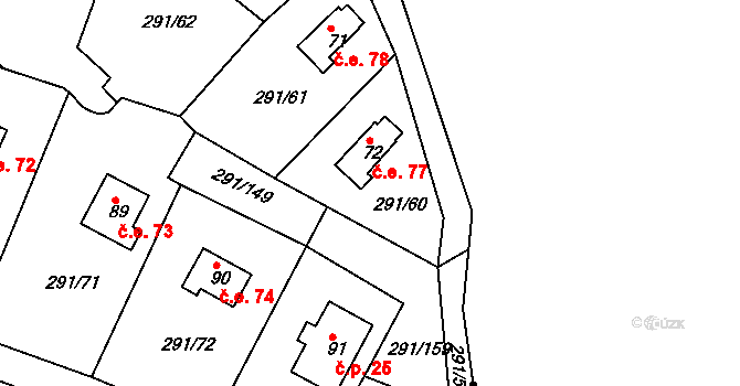 Cetnov 77, Cheb na parcele st. 72 v KÚ Cetnov, Katastrální mapa