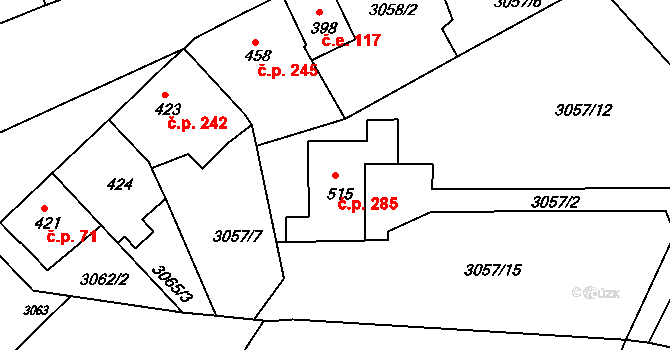 Jílové 285 na parcele st. 515 v KÚ Jílové u Děčína, Katastrální mapa