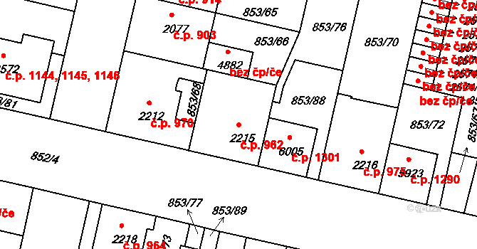 Mladá Boleslav III 962, Mladá Boleslav na parcele st. 2215 v KÚ Mladá Boleslav, Katastrální mapa