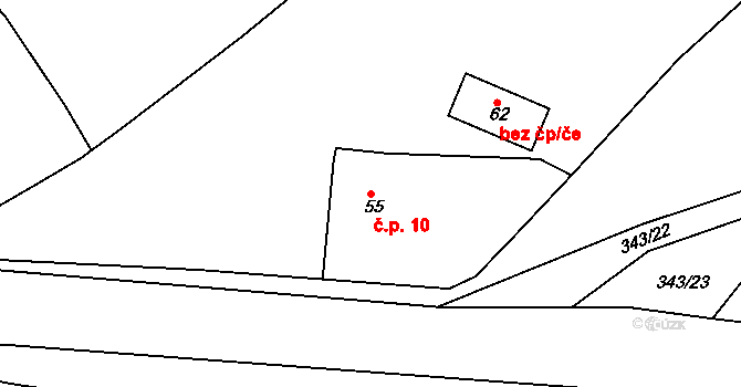 Třebýcinka 10, Švihov na parcele st. 55 v KÚ Třebýcinka, Katastrální mapa
