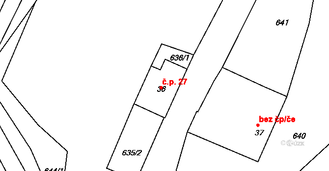 Dolní Lhota 27, Stráž nad Nežárkou na parcele st. 36 v KÚ Dolní Lhota u Stráže nad Nežárkou, Katastrální mapa