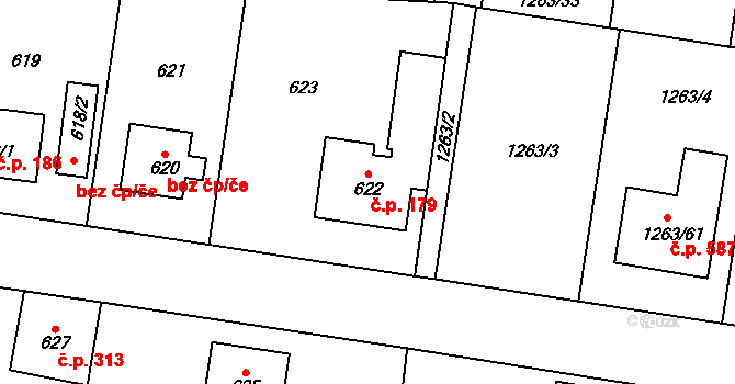 Kolovraty 179, Praha na parcele st. 622 v KÚ Kolovraty, Katastrální mapa