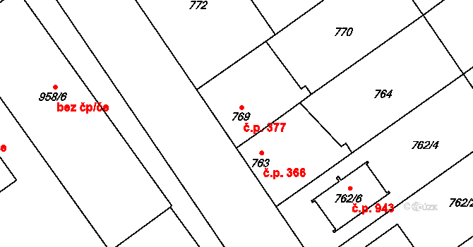 Uhříněves 377, Praha na parcele st. 769 v KÚ Uhříněves, Katastrální mapa