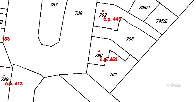 Suchdol nad Lužnicí 452 na parcele st. 790 v KÚ Suchdol nad Lužnicí, Katastrální mapa