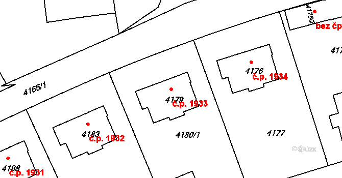 Žižkov 1933, Praha na parcele st. 4179 v KÚ Žižkov, Katastrální mapa