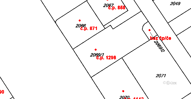 Nusle 1298, Praha na parcele st. 2069/1 v KÚ Nusle, Katastrální mapa