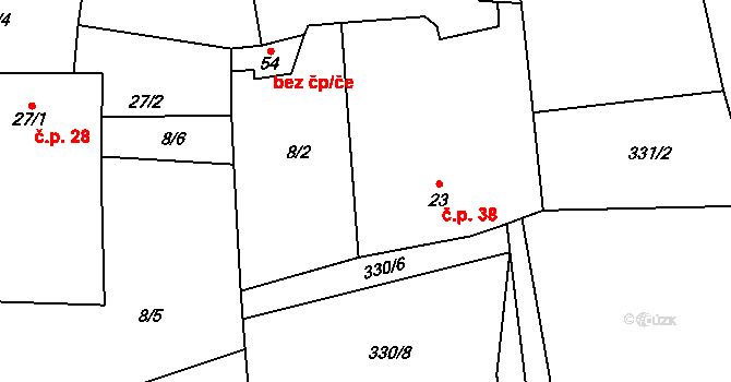 Radlice 38, Volfířov na parcele st. 23 v KÚ Radlice u Volfířova, Katastrální mapa
