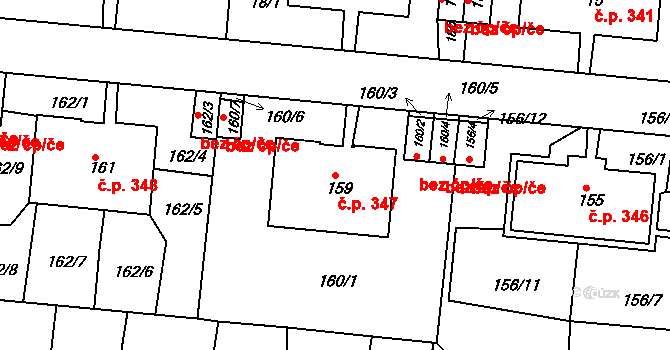 Košíře 347, Praha na parcele st. 159 v KÚ Košíře, Katastrální mapa