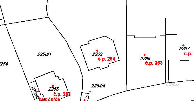 Dejvice 264, Praha na parcele st. 2263 v KÚ Dejvice, Katastrální mapa
