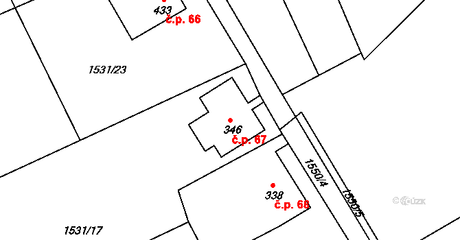 Rumburk 3-Dolní Křečany 67, Rumburk na parcele st. 346 v KÚ Dolní Křečany, Katastrální mapa