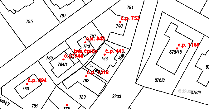 Suchdol 441, Praha na parcele st. 788 v KÚ Suchdol, Katastrální mapa