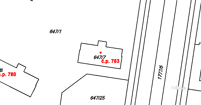 Kobylisy 783, Praha na parcele st. 647/7 v KÚ Kobylisy, Katastrální mapa