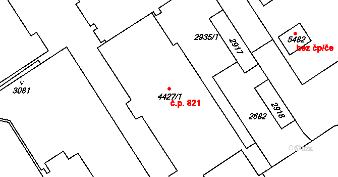 Střední Předměstí 821, Trutnov na parcele st. 4427/1 v KÚ Trutnov, Katastrální mapa